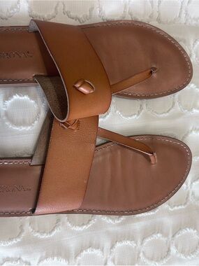 Brown Leather Toe-Loop Slide Sandals